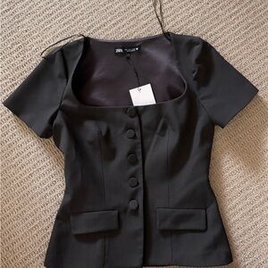 Zara Charcoal Button-Up Blouse